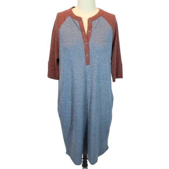 PRANA Cozy Up Henley Dress Size S NWT Casual Hemp Rust Blue/Gray Pockets - Picture 1 of 9